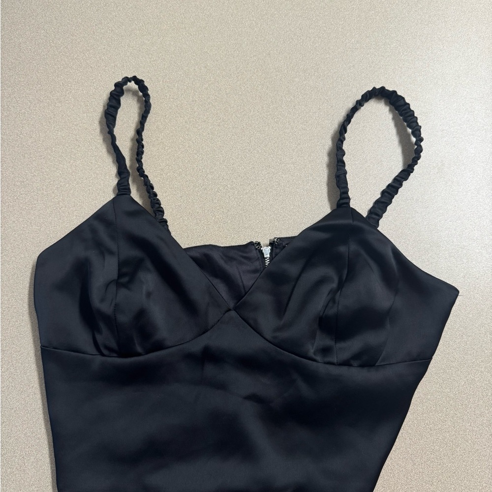 Bebe Charcoal Satin Zip-Up Top
